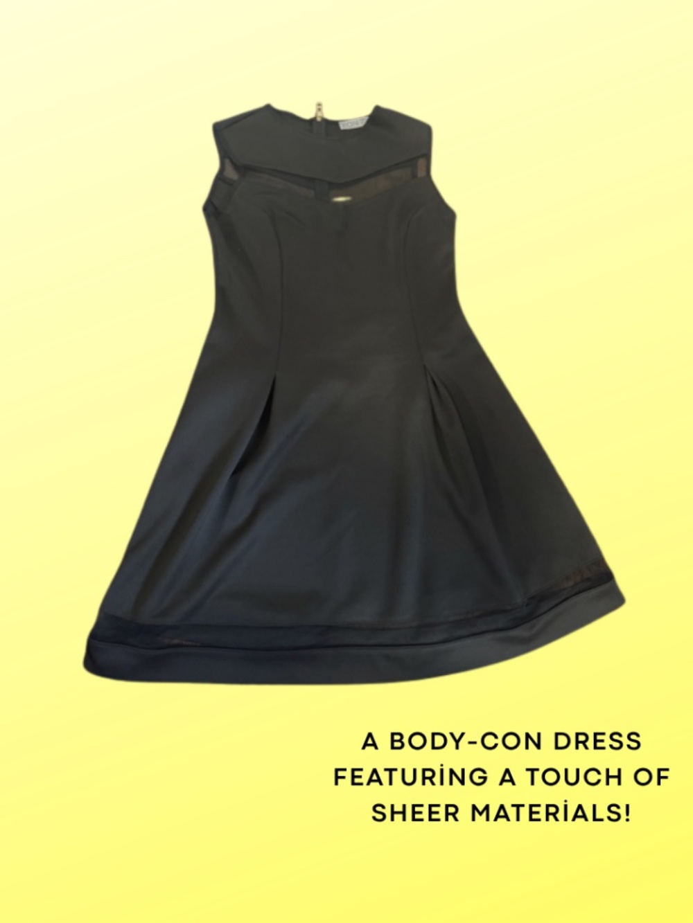 🖤 Large Chic Black Sleeveless Mini Dress | Sheer Trim Detail | Minimalist Glam